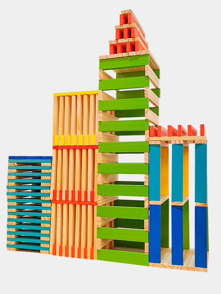 幼儿园大班建构区建筑多米诺区域材料教具创意搭建塑料积木