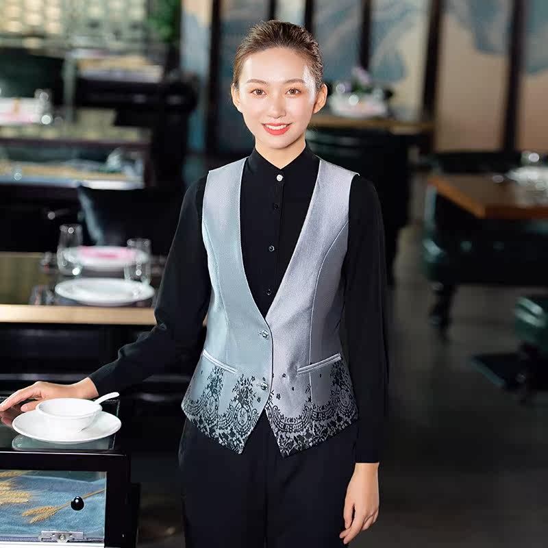 酒店服务员工作服女中式坎肩餐厅火锅饭店服装餐饮前台秋冬装马甲