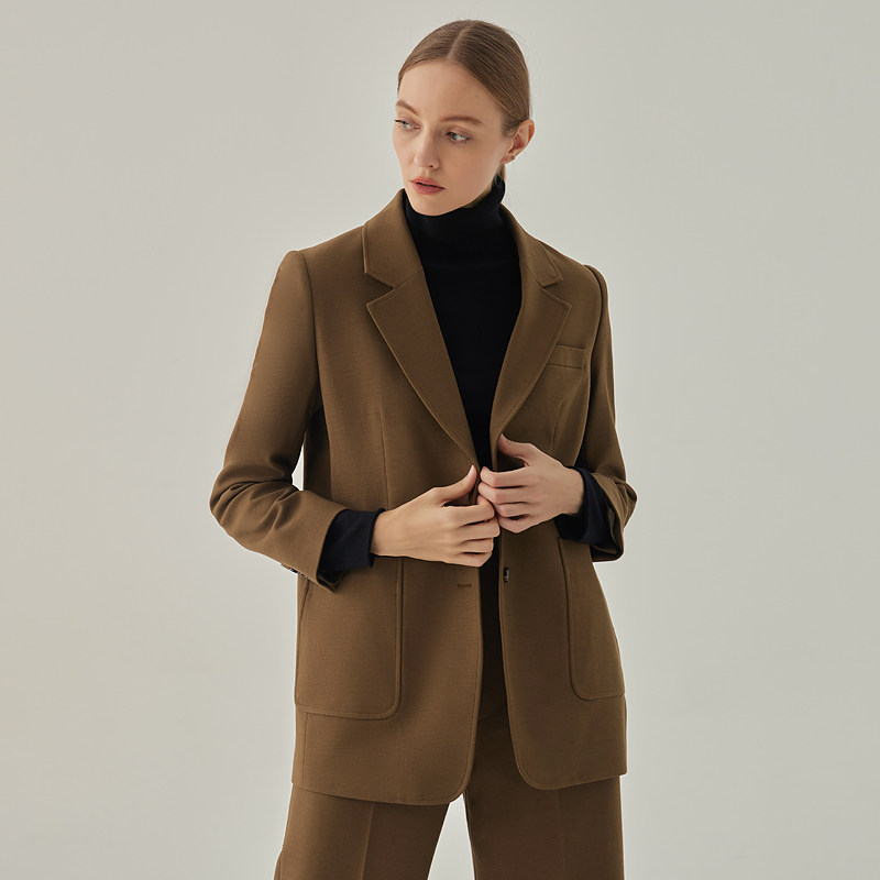 ladyselite棕色羊毛西装外套2022秋季新品oversize高级西装