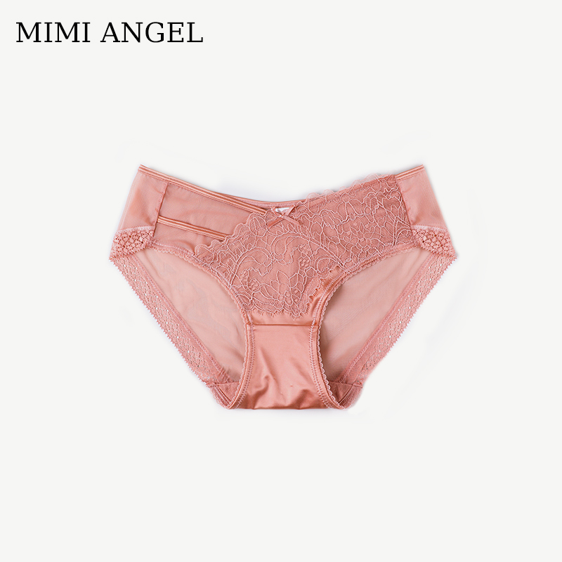 mimiangel蕾丝内裤女性感法式刺绣时尚镂空网纱透视中低腰三角裤