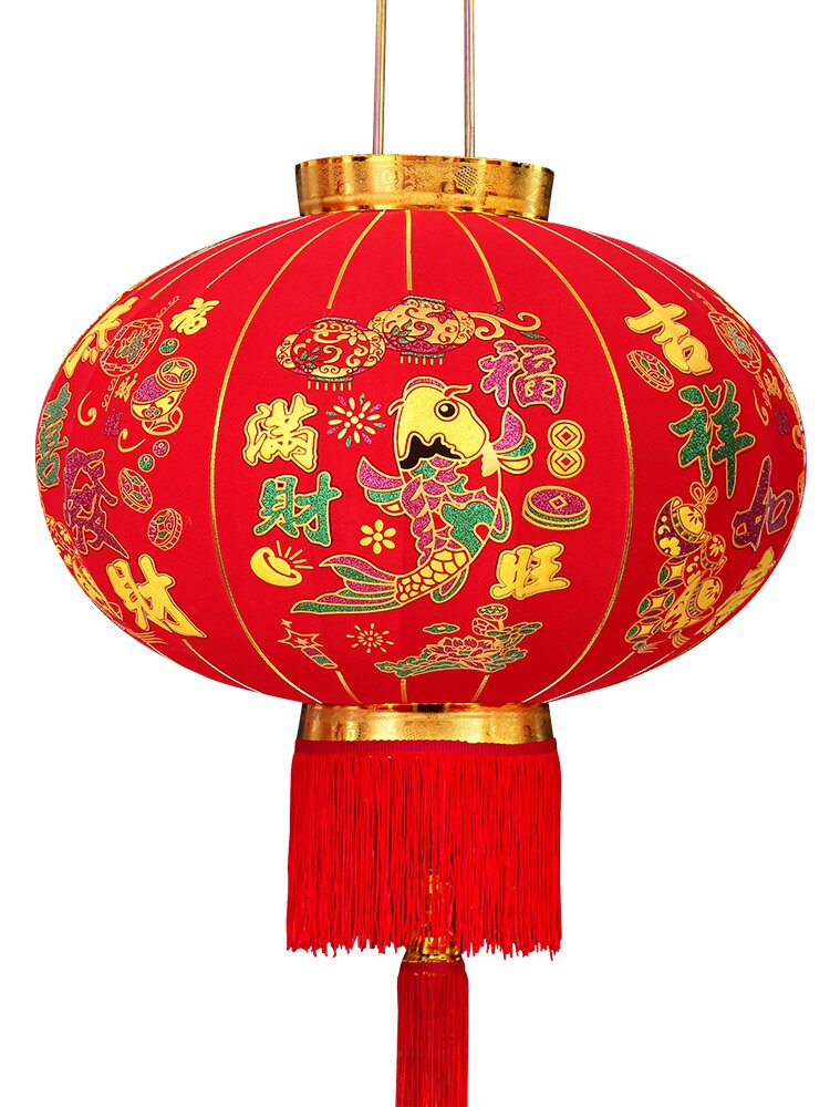 灯笼节日植绒灯笼吊灯阳台挂饰2021牛年大门灯笼一对户外装饰