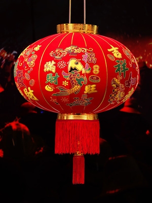 灯笼节日植绒灯笼吊灯阳台挂饰2021牛年大门灯笼一对户外装饰