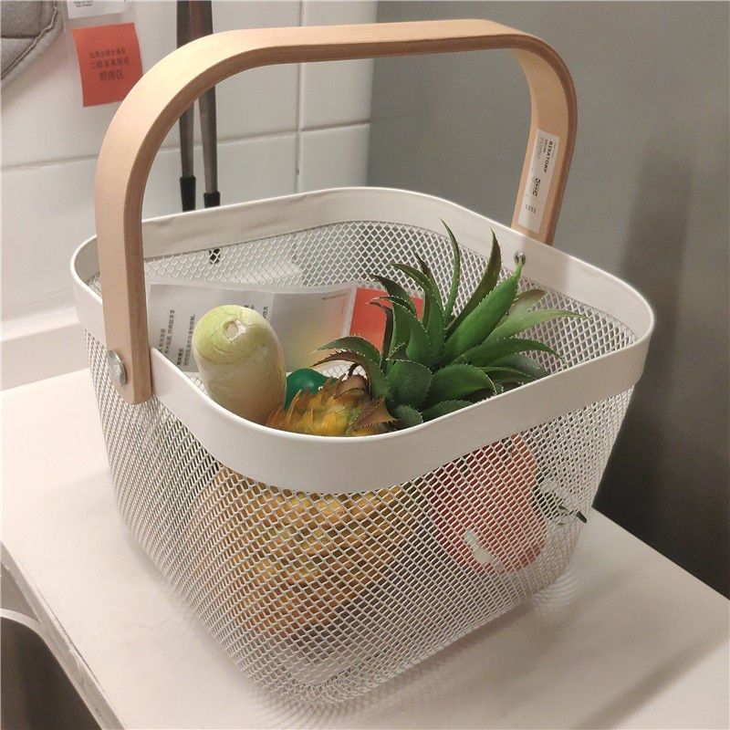 手提菜篮小置物篮手柄金属网买菜购物篮果篮收纳购物篮