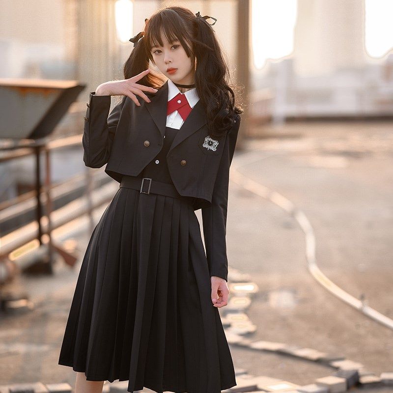 傲慢不良jk制服秋冬长裙套装全套奶胸遮奶瑜伽套装