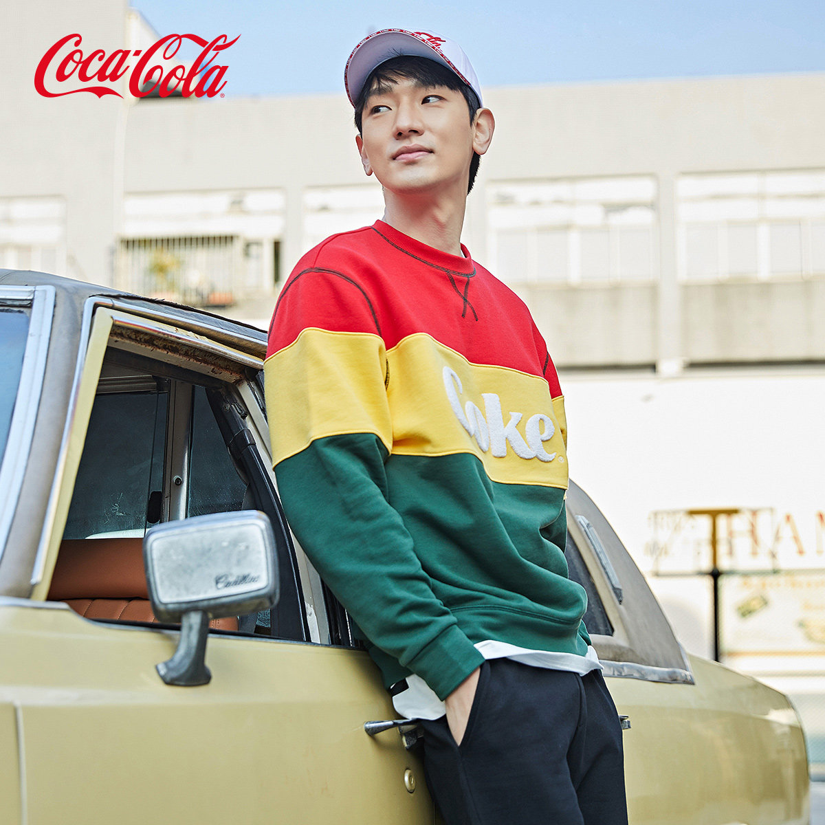 cocacola可口可乐官方方卫套头撞色条纹毛巾logo休闲卫衣