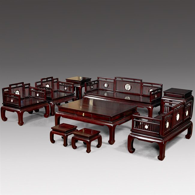 沙发赞比亚血檀明式梳影云石组合合家中式客厅实木沙发