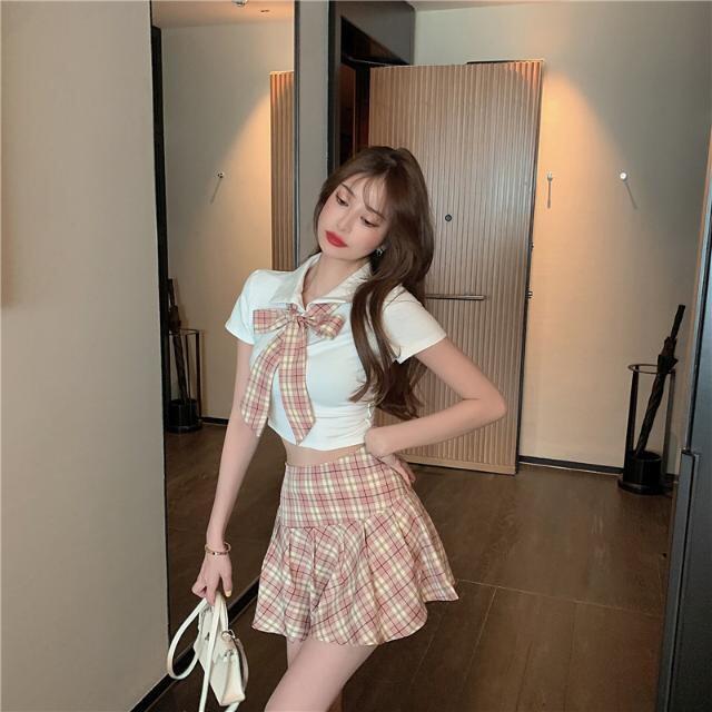 不良少女jk制服学院风高腰半身裙性感短款衬衣配领带两件套小个子