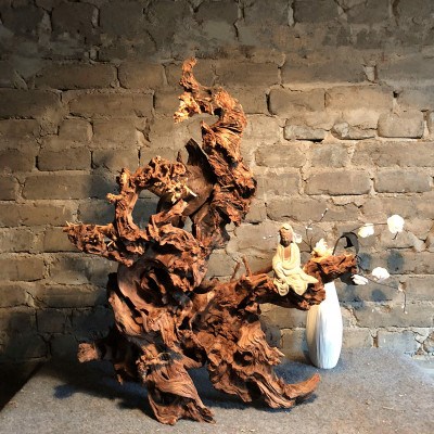 金丝红木天然树根根雕根艺摆件毛料禅意羊蹄根雕