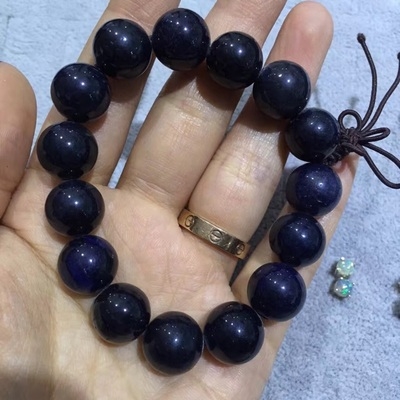 天然蓝宝石手链圆珠手串山东深蓝色宝石矿区原料手链
