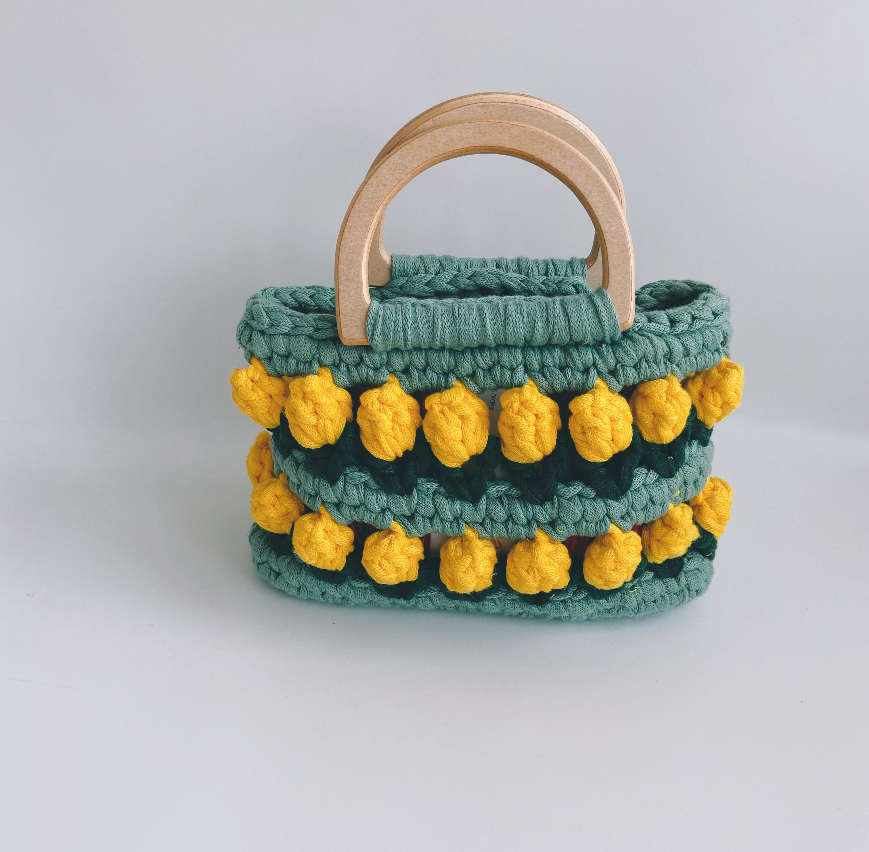 郁金香钩针闺蜜包闺蜜材料编织手提扁带diy手工毛线