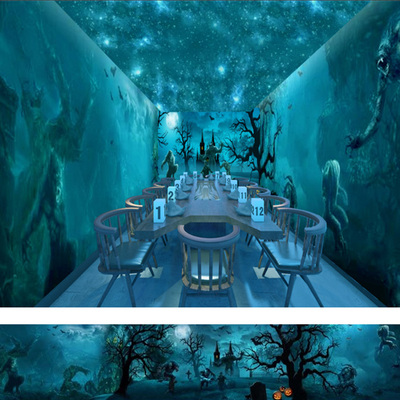 狼人杀桌剧本主题俱乐部包厢装饰壁纸惊悚密室逃脱壁画无纺布墙纸