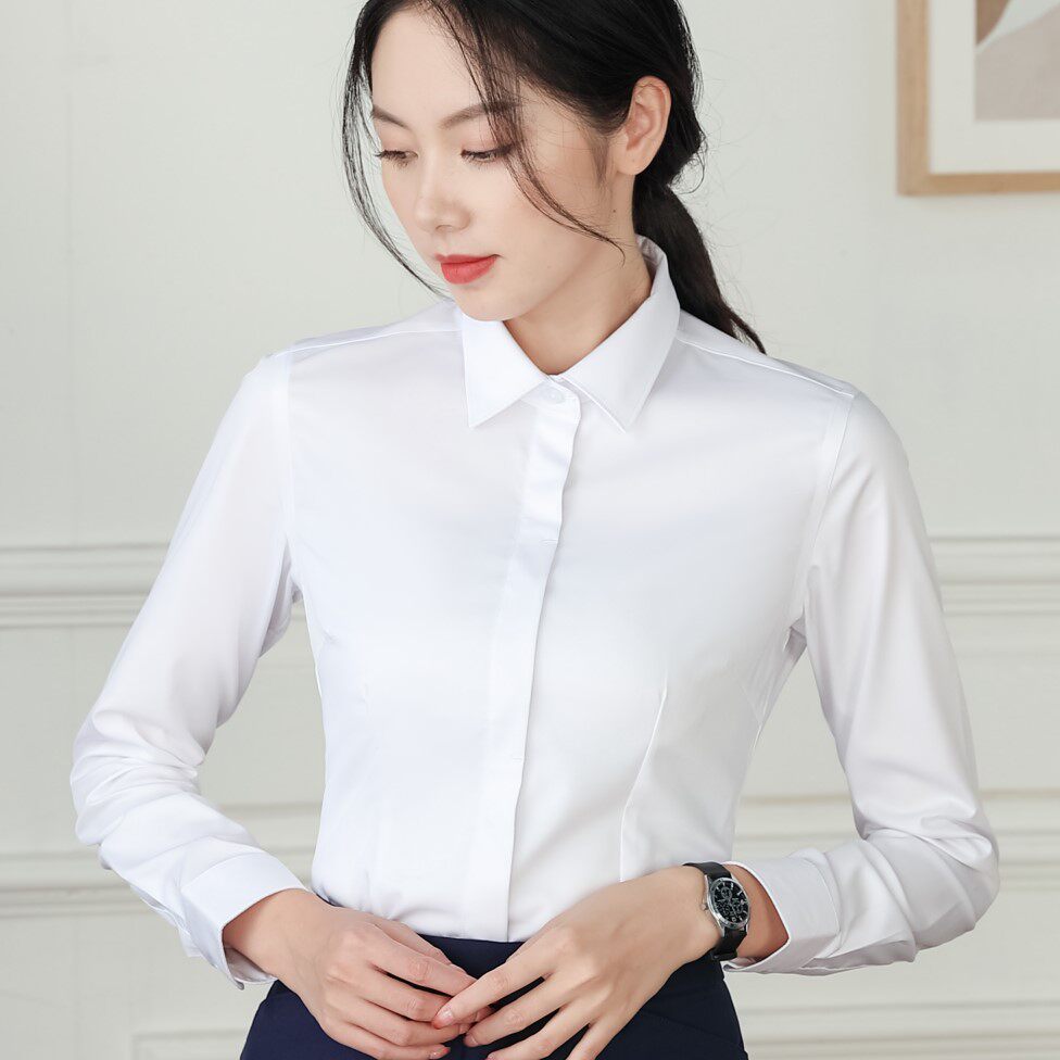 新款奥迪4s女衬衫秋季工装女士白色长袖衬衣衬衫