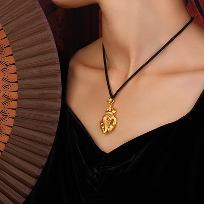 全球黄金搪金海螺吊坠女款妈祖九宝系古法金挂坠颈饰