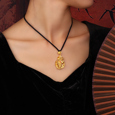 全球黄金搪金海螺吊坠女款妈祖九宝系古法金挂坠颈饰