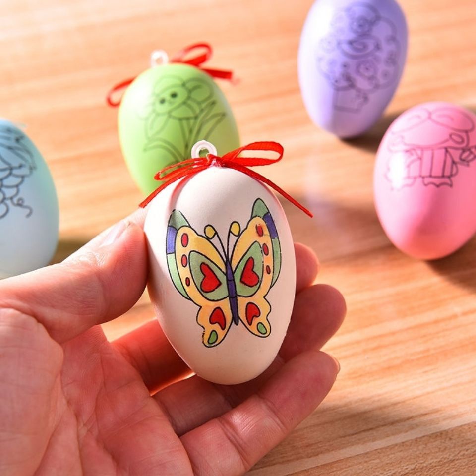 鸡蛋具彩笔画壳蛋绘玩儿绘园幼儿diy真彩彩礼白模填色