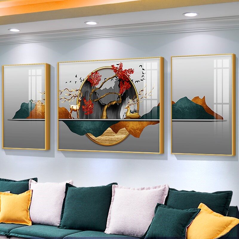 沙发背景墙挂画北欧壁画客厅装饰画三联组合轻奢现代装饰画