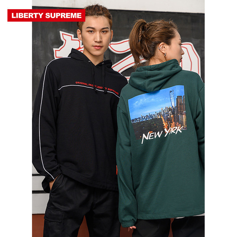 libertysupreme纽约时尚潮牌连帽卫衣男女同情侣装套头卫衣