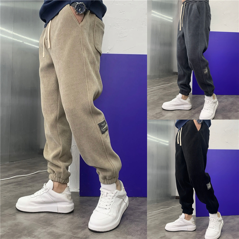 博澳绒运动裤男春季新款潮流休闲裤子纯色灯芯绒宽松百搭束脚卫裤