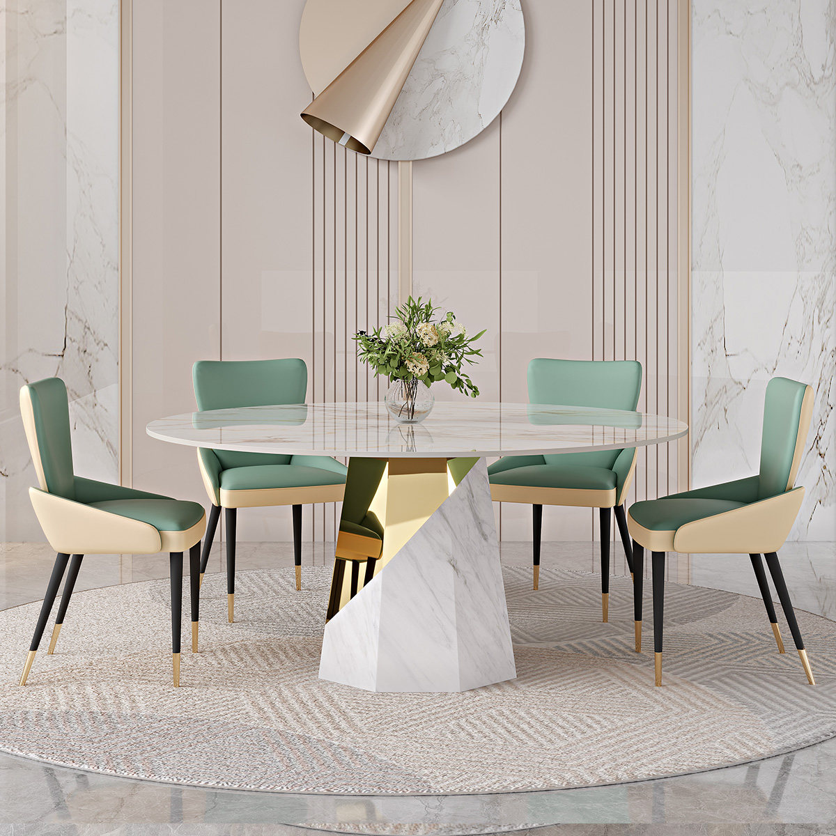 岩板圆桌家用8人10人餐桌带转盘轻奢现代简约北欧旋转大圆形餐桌