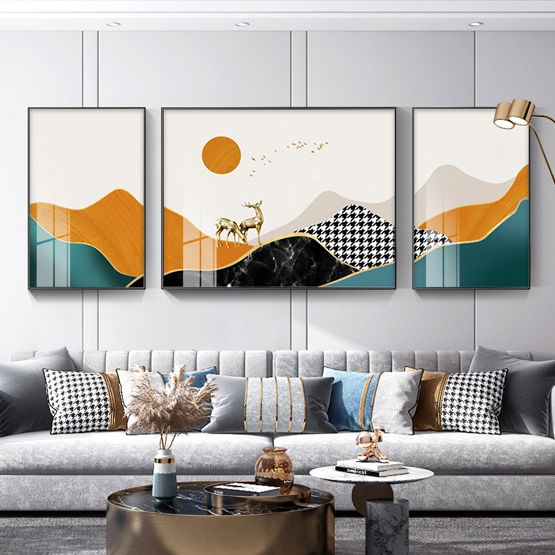 三连图壁画客厅挂画爆款高端大气沙发背景墙装饰画新款山水画大幅