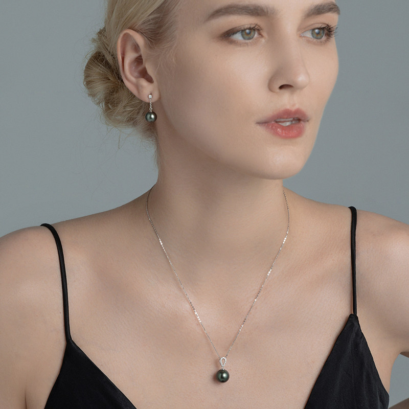 gio黑珍珠大气简约设计水滴镶钻项链海水珠宝颈饰