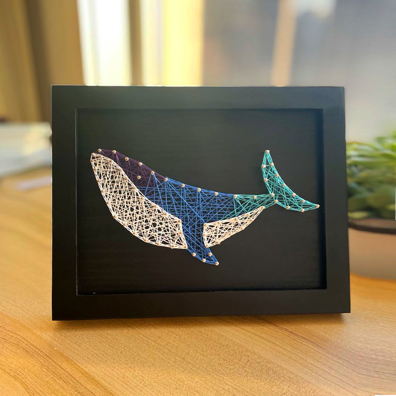 鲸鱼动物钉子绕线画diy解闷手工制作品创意弦丝画diy