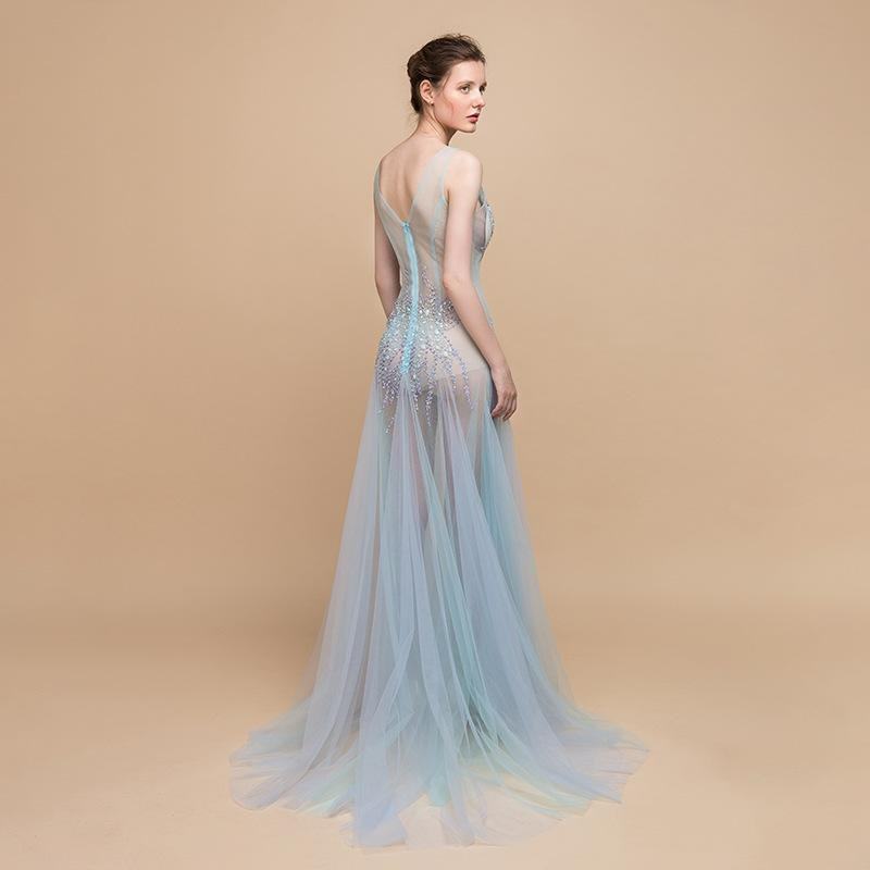 性感透明新款重工亮片连衣裙网纱礼服长裙夜店婚纱