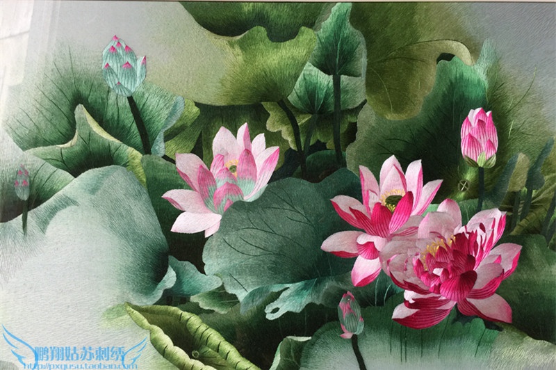装饰荷花餐厅客厅苏绣卧室玄关刺绣荷塘成品苏绣