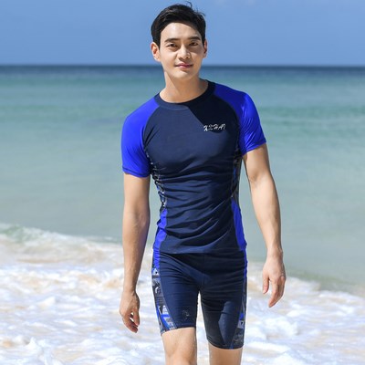 成人套装分体游泳泳裤男款平角五分男式短袖防晒上衣男士泳衣