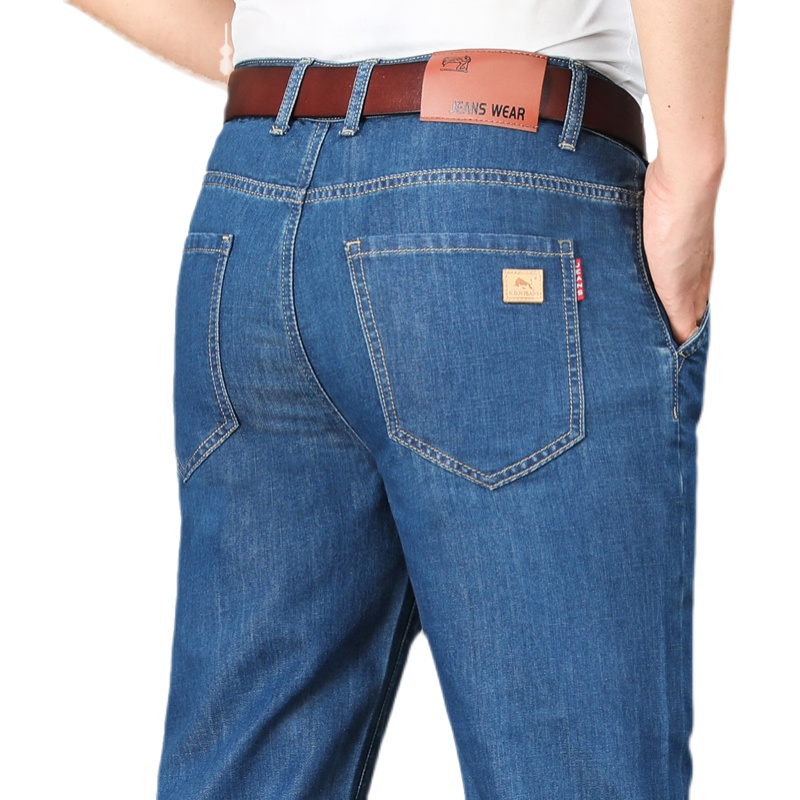 宽松直筒牛仔裤男夏款薄款大码高腰中老年春秋百搭休闲长裤子男士