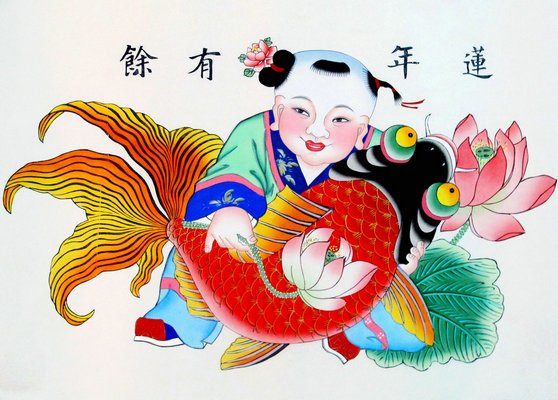 连年有余年画加厚云母宣纸打印线稿工笔画白描diy