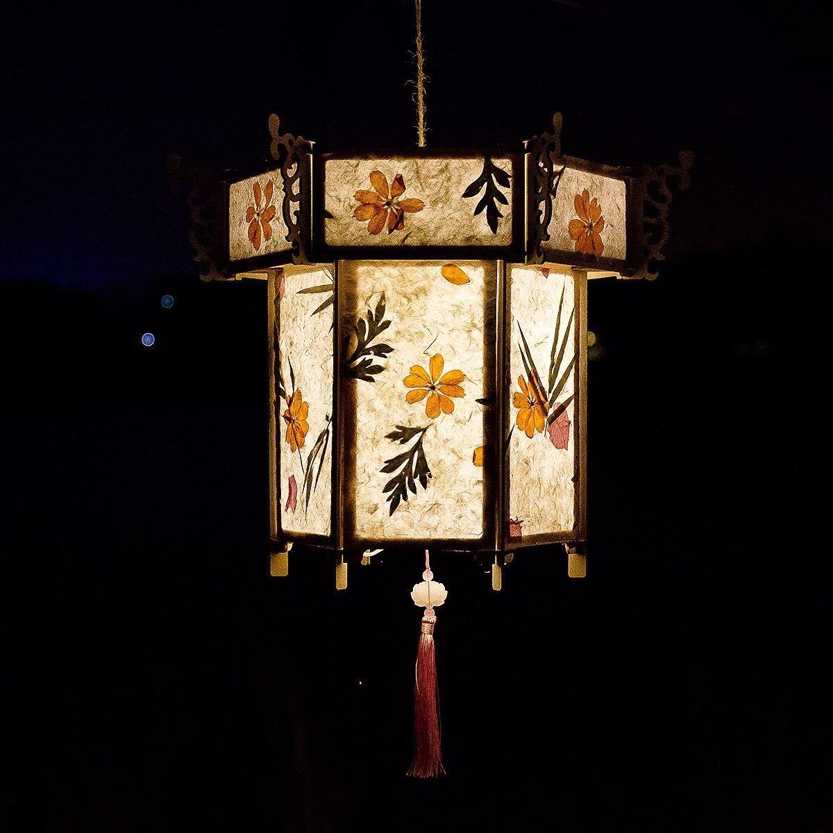 七夕乞巧节日大型花灯灯会夜游花草灯笼纸制diy灯笼