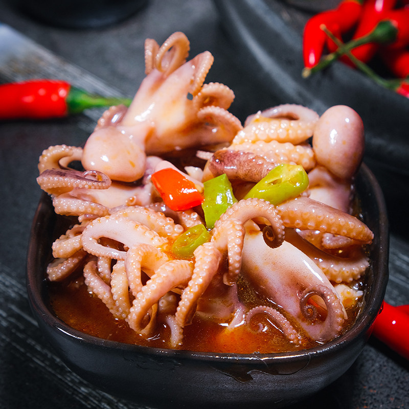 海鲜八爪鱼爆头熟食香辣即食罐头麻辣小海章鱼冷冻章鱼
