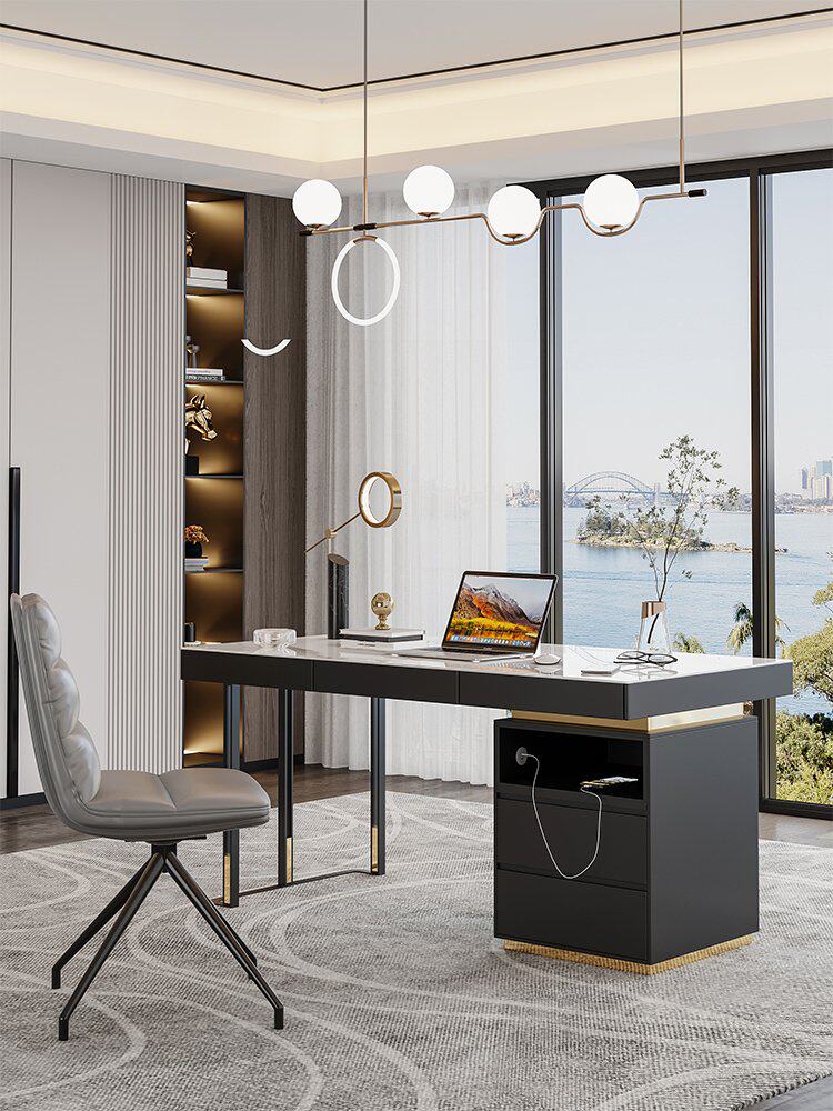 意式轻奢书桌家用办公办公桌桌子抽屉储物一体书桌