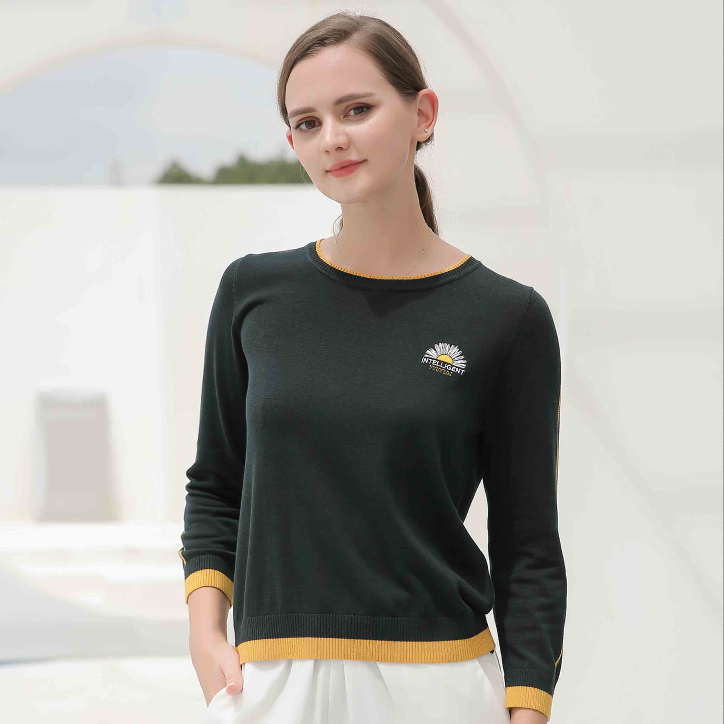 优魅网 女装 优衣笛专柜正品2021春秋莱赛尔天丝针织衫女长袖休闲毛衣