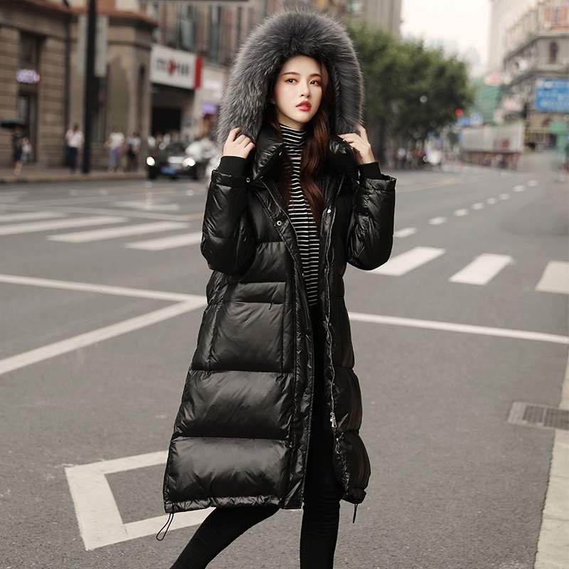 羽绒服女中长款宽松黑色貉子大毛领2020年新款女加厚连帽韩版反季