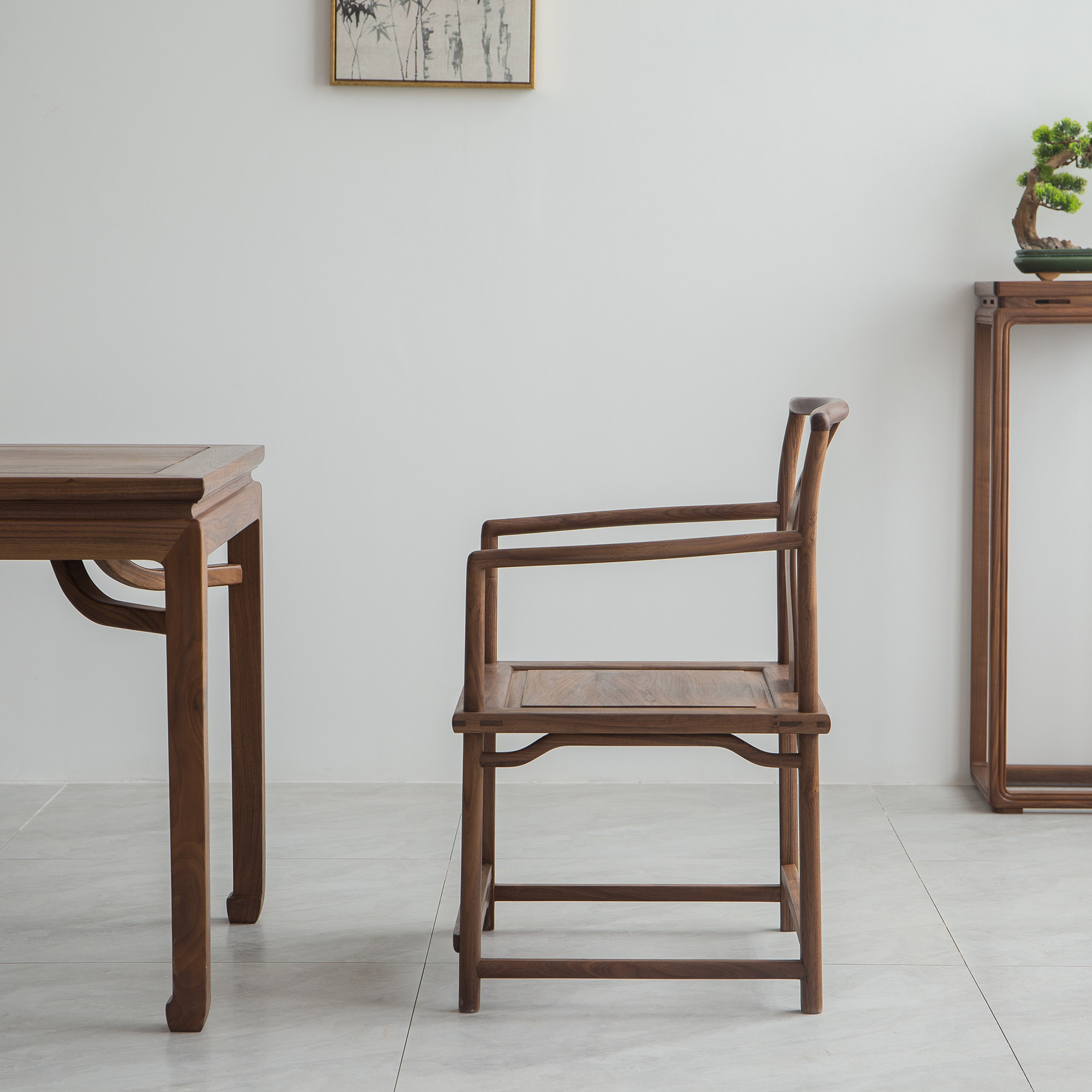 新中式茶椅简约太师椅仿古明清客椅办公室免漆榆木圈椅