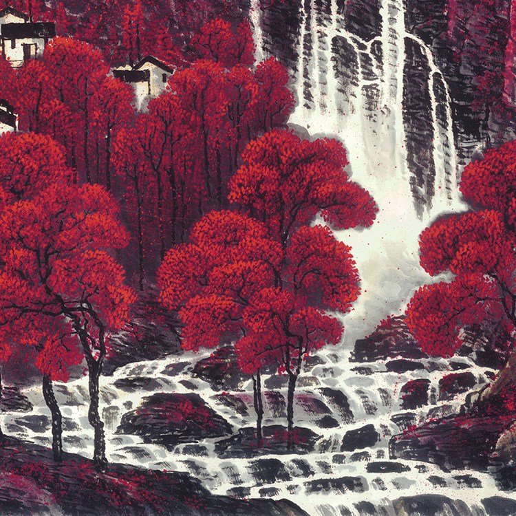 李可染万山红遍国画山水画横幅客厅办公室风水靠山国画