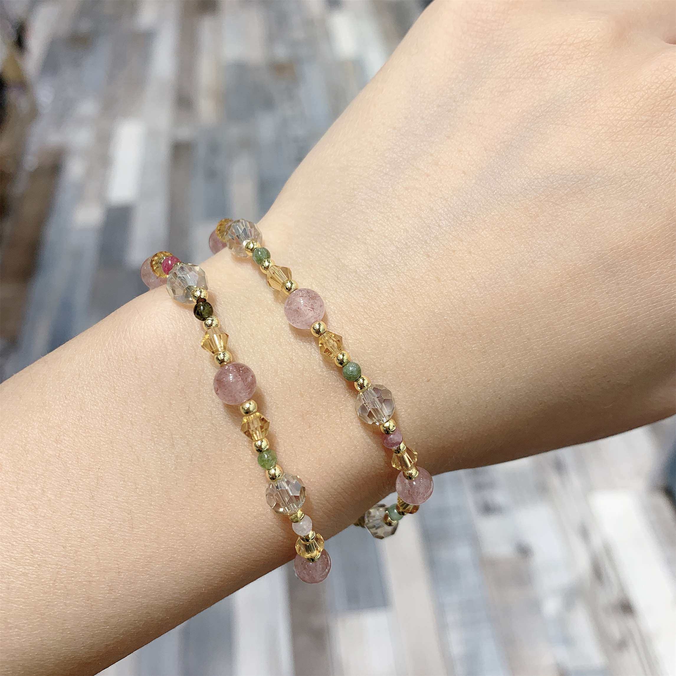 猴氏猴饰虎眼望夫石手串女双层水晶手链草莓碧玺手环手链