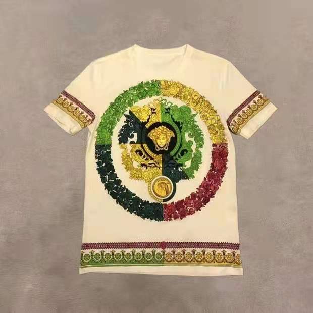 潮春夏瓦萨琪美杜莎宫廷巴洛克拼色大满花短袖T恤上衣打底衫男女