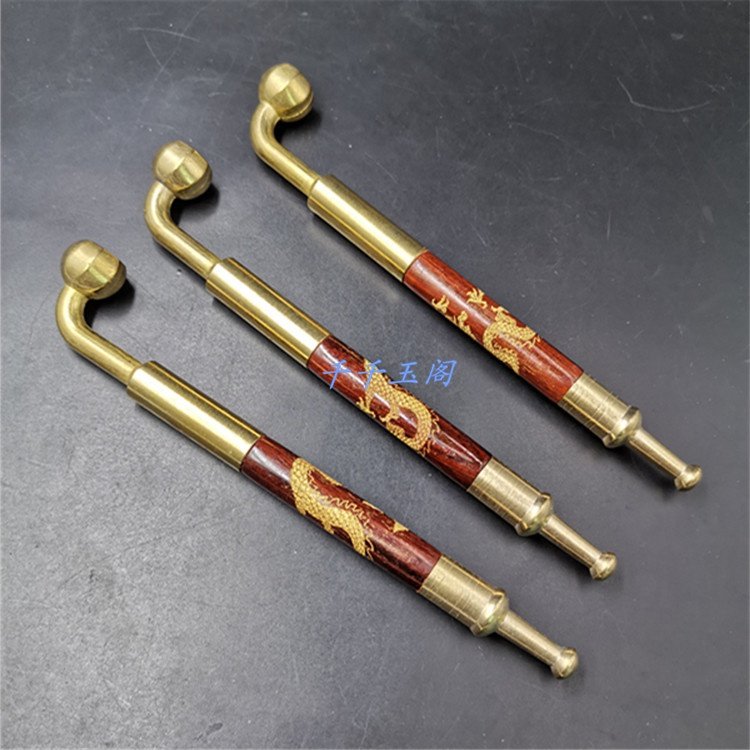 叶子锅旱烟斗龙纹图案黄铜烟锅烟嘴实木木烟烟斗