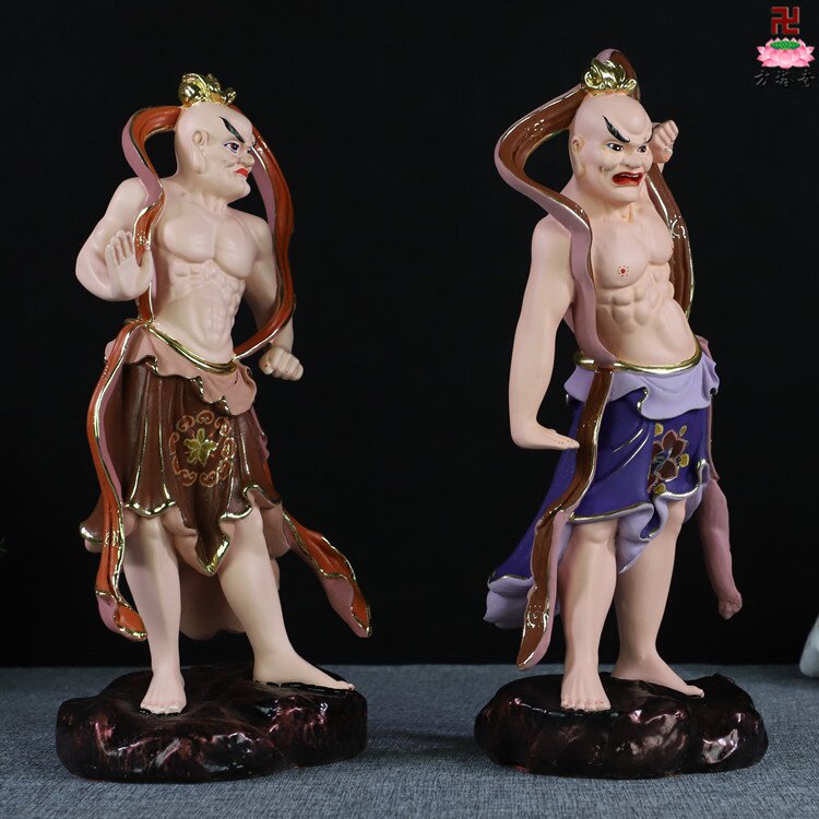 12寸敦煌彩哼哈二护法法神郑伦陈奇将军门神摆件