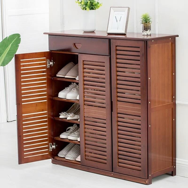 楠竹鞋柜胡桃色1米6680100120多层竹制四门二三创意鞋柜