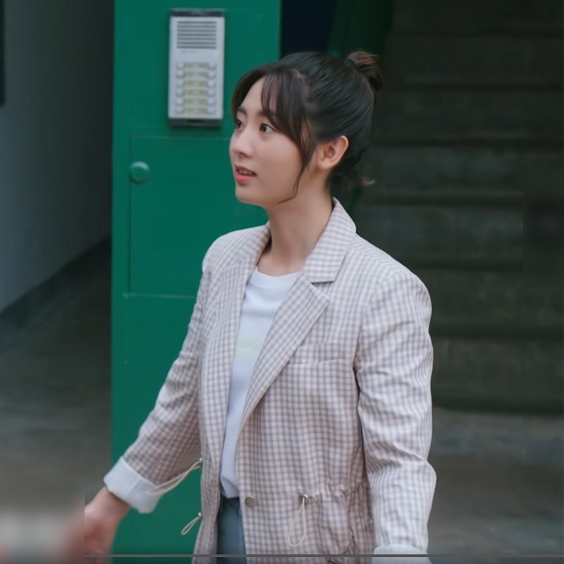 乌鸦小姐与蜥蜴先生姜小宁邢菲同款卡其色格子西装外套女私人定制