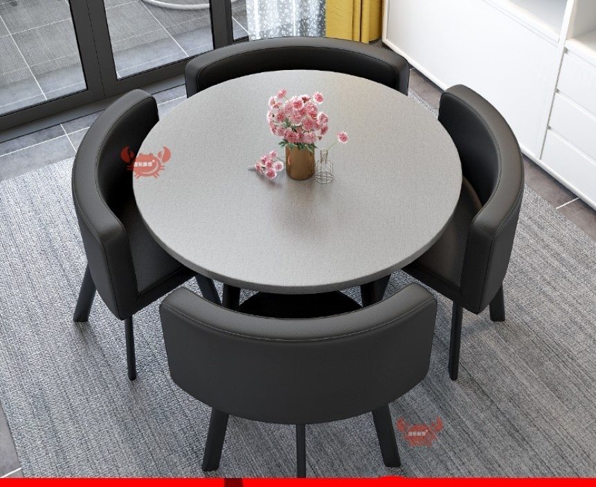 休闲接待会客圆桌桌椅组合创意网红ins风格板木餐桌
