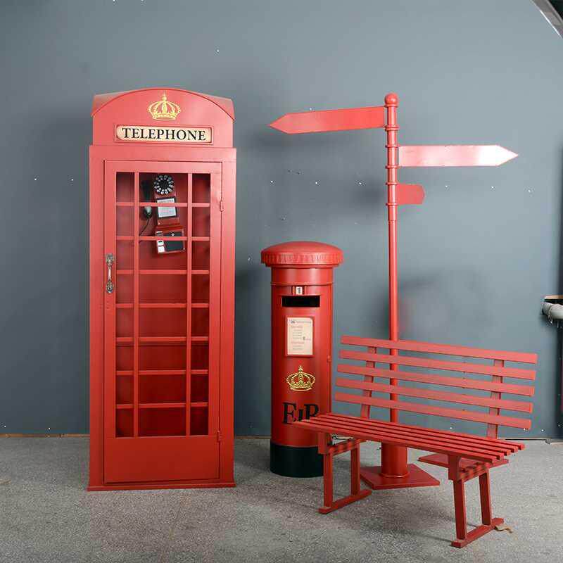 复古铁艺电话亭邮筒活动商场美陈道具酒吧店铺电话亭