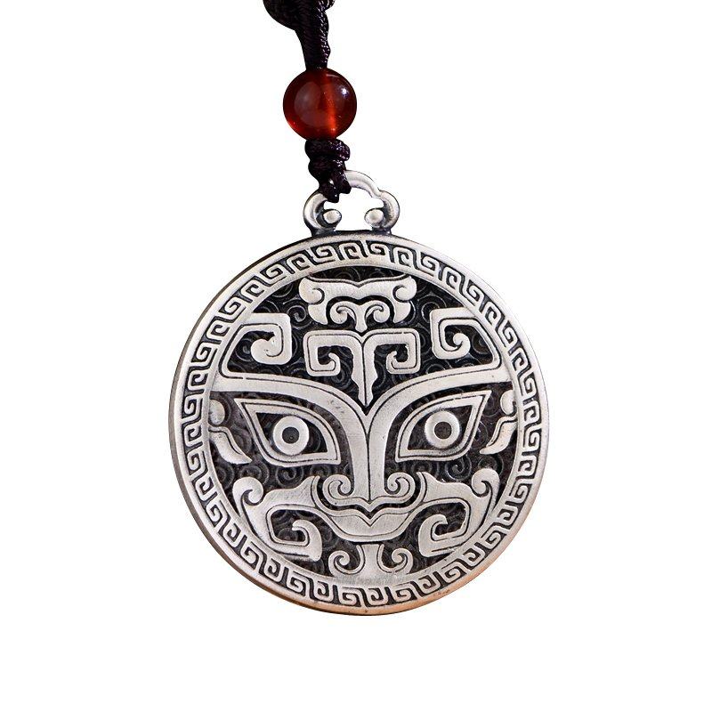 吊坠s999纯银饕餮兽面男士霸气复古足银神兽项坠