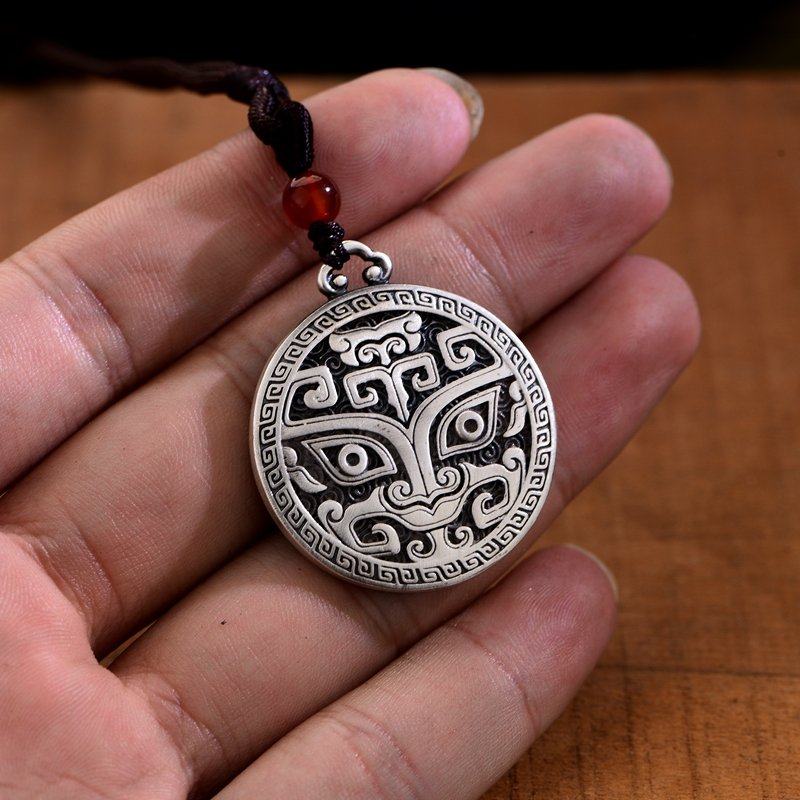 吊坠s999纯银饕餮兽面男士霸气复古足银神兽项坠