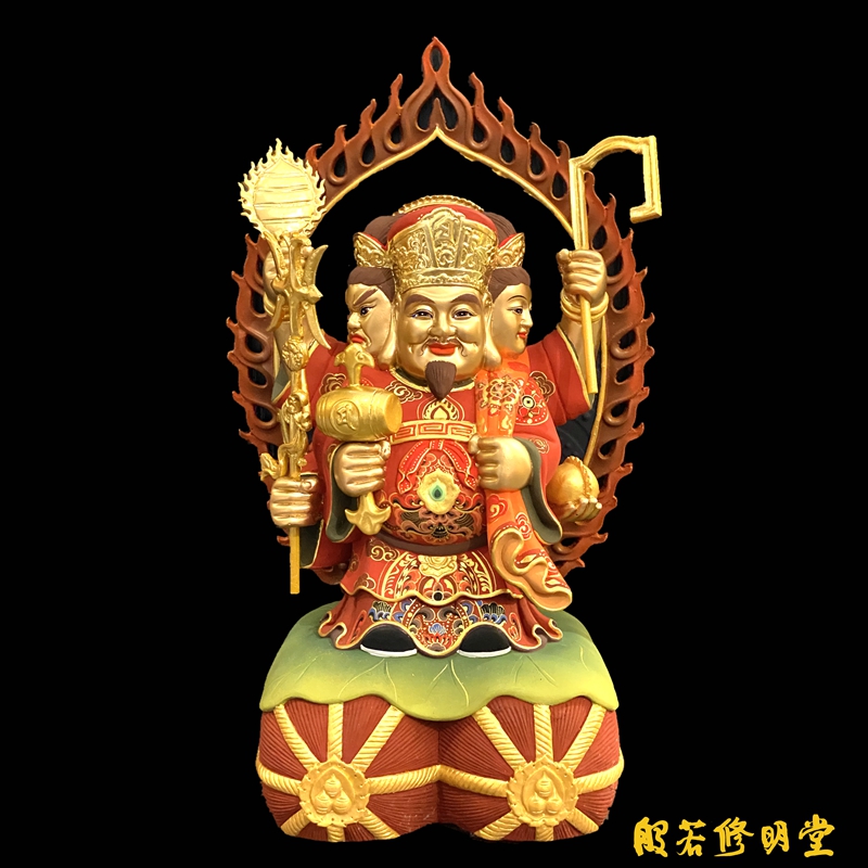 财神东密唐密彩绘贴金金大黑天三面密宗佛像摆件