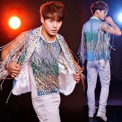 新潮男歌手夜店酒吧架子鼓dj演出演出服服装个性背心